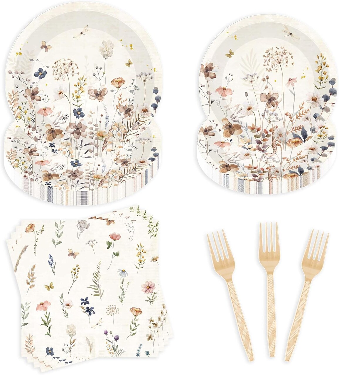 96 Pcs Floral Party Decorations, Boho Wildflower Themed Baby Shower Tea Garden Tableware Set(Boho Floral)